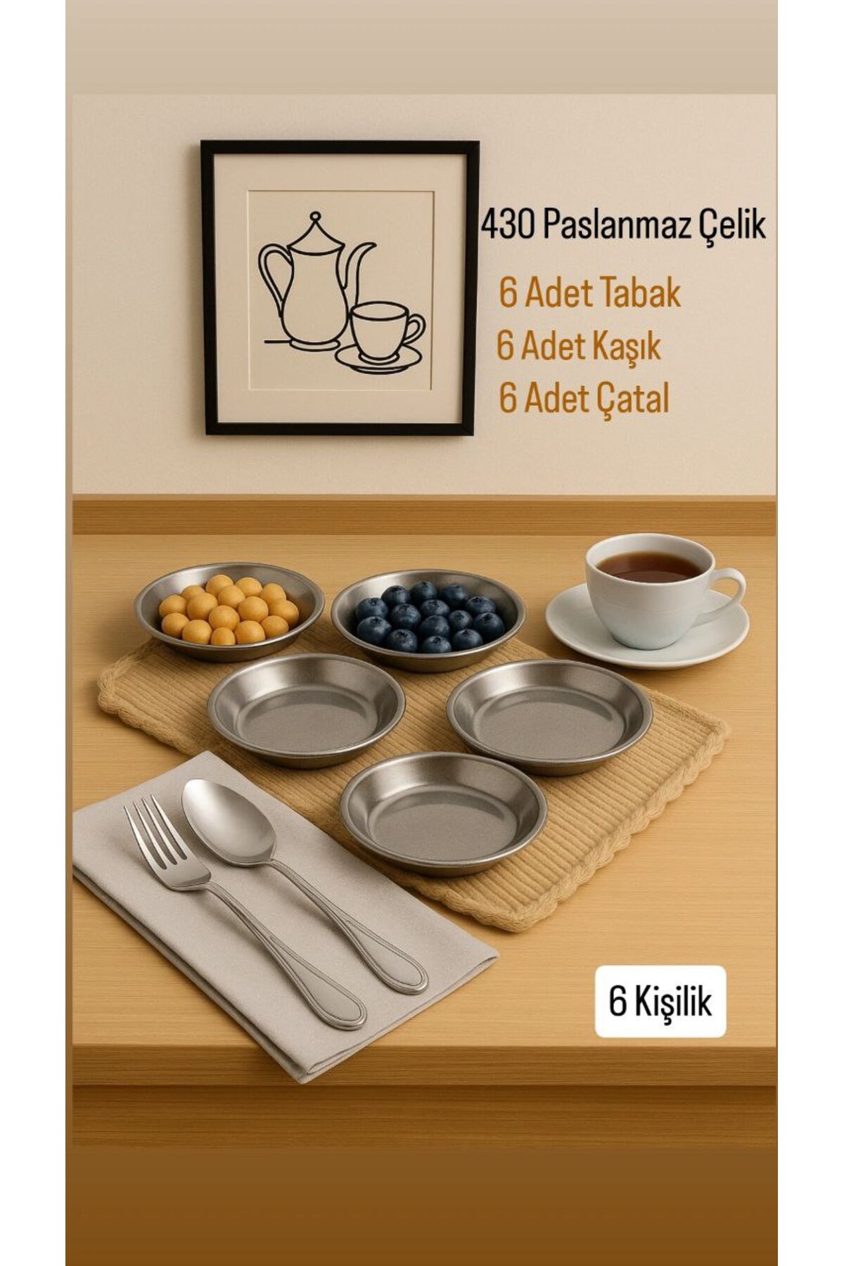 Metler Paslanmaz Çelik 6 Kişilik Yemek Seti | Tabak Çatal Kaşık