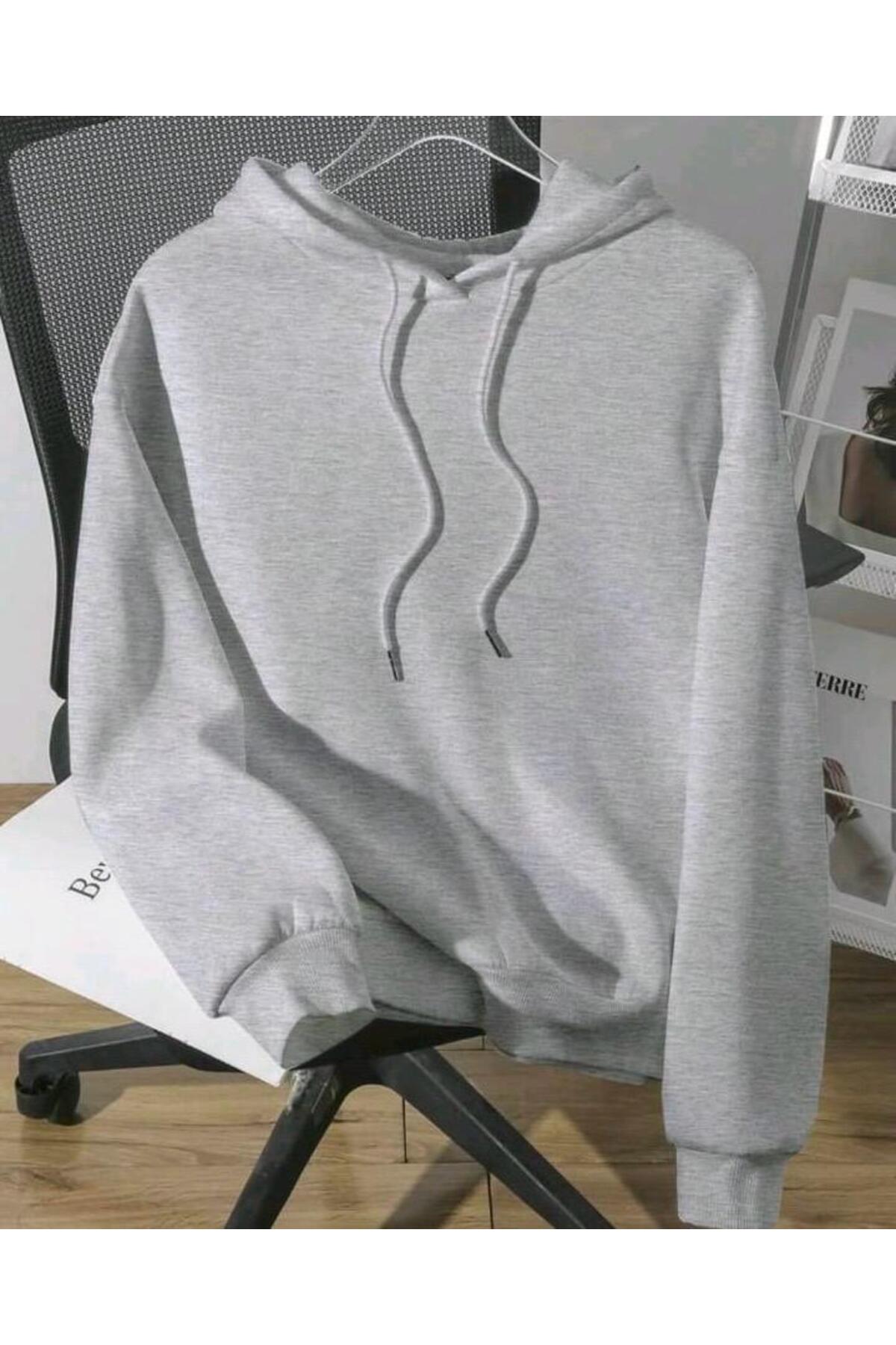 Y2K Yıldız (Star) Baskılı Kadın/Erkek Unisex Oversize Kapüşonlu 3iplik Sweatshirt — خاکستری 2Kyldzstrswet — تصویر 2 از 5