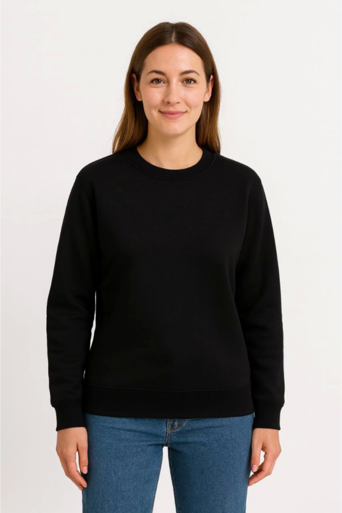 Üç İplik Düz Bisiklet Yaka SweatShirt - Siyah
