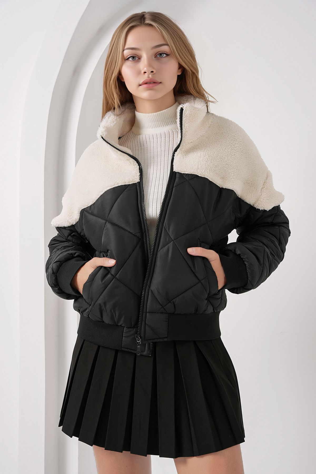 BDART Short Non-woven Puffer Jacket with Zipper