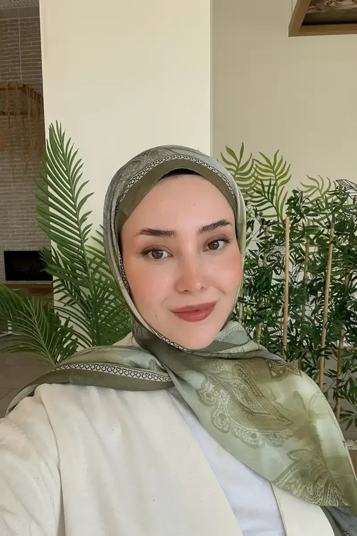Madame Polo Prestige Vintage Desen Şal - Yağ Yeşili görsel 4