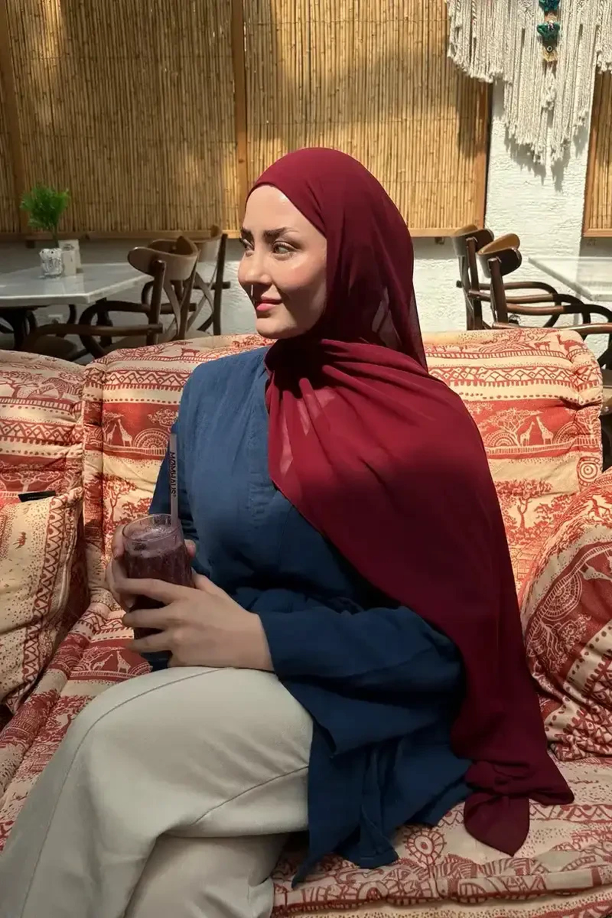 LA SEFA Krep Şifon Şal - Bordo görsel 2