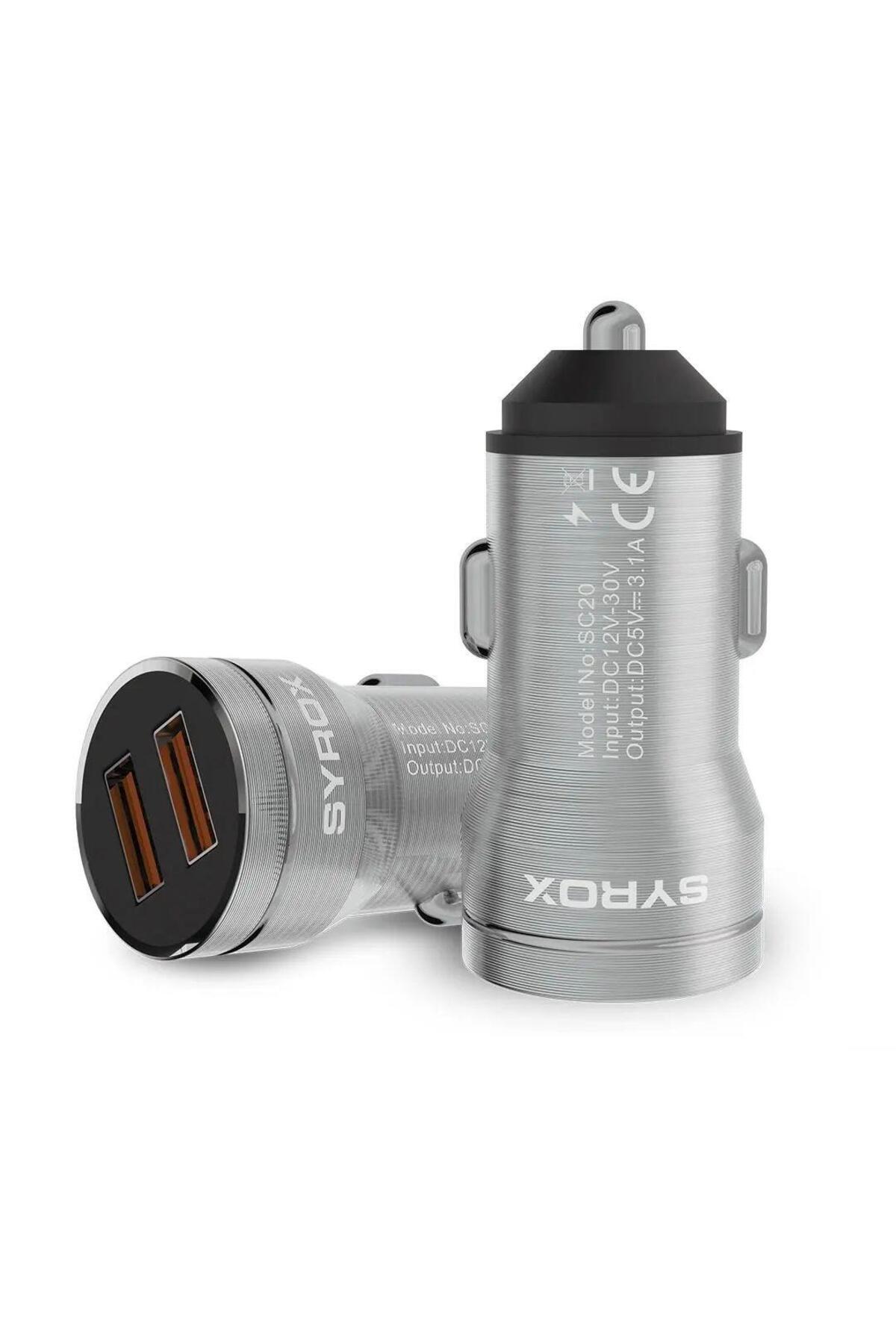 Syrox SC20 3.1A Çift Usb Girişli Metal Araç Şarj Başliği