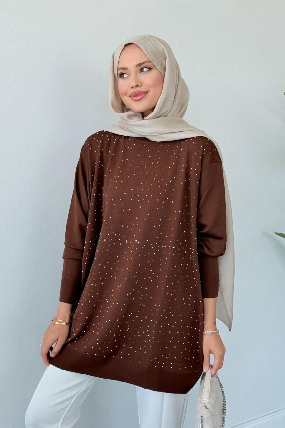 Mercerized Gemstone Tunic Brown
