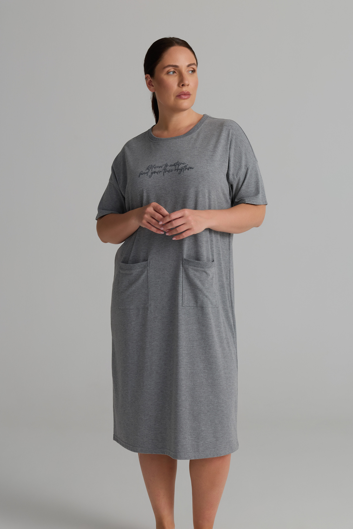 Hays Kadın Plus Size Pamuklu Uzun Kollu Gecelik