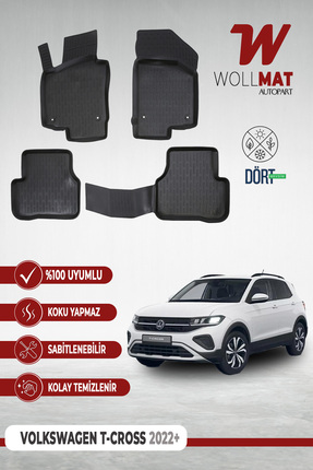 Wollmat Volkswagen T Cross Paspas 2022 Sonrası Uyumlu 3d Havuzlu Paspas Seti