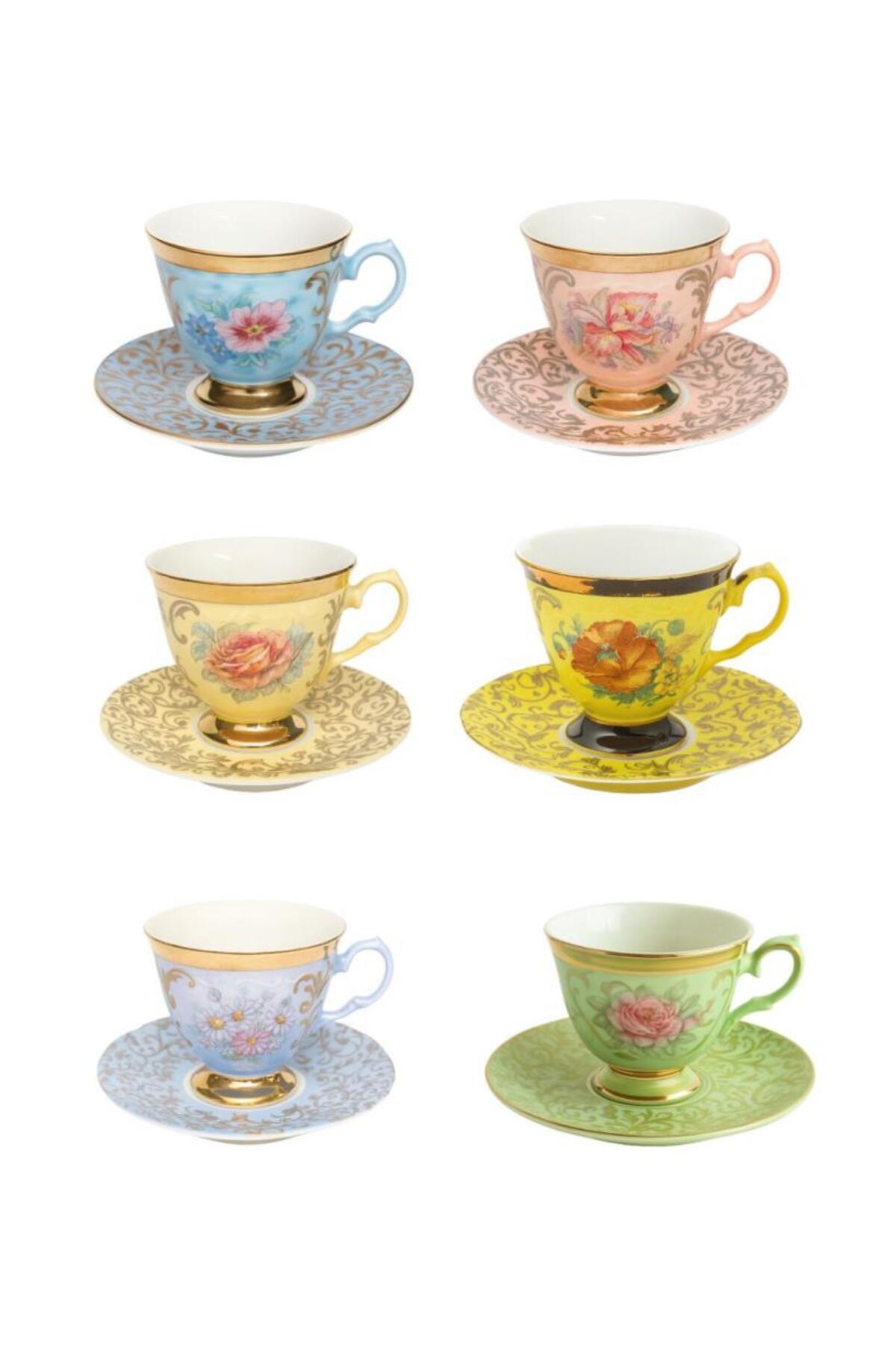 S CLAIRY S.Clairy Flashy Yellow Flowers Mix 6lı Kahve Fincan Seti
