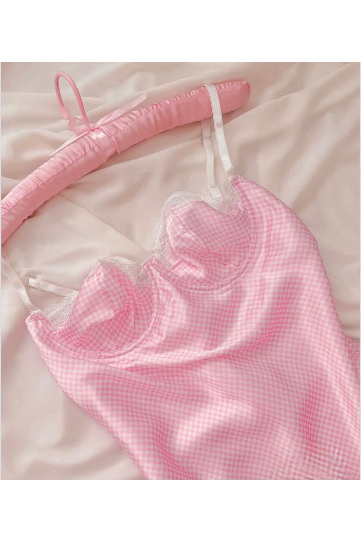 madamedoyou Dantel Göğüs Detaylı Ayarlanabilir Çizgili Gecelik