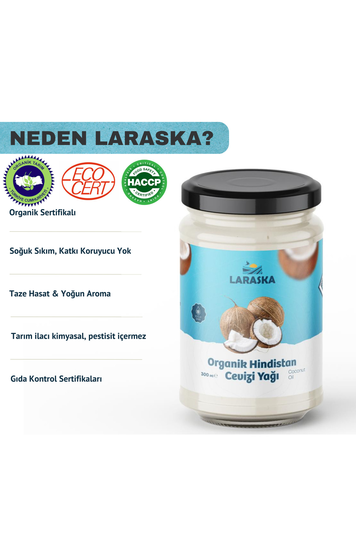 Organik Hindistan Cevizi Yağı 300ml Soğuk Sıkım - Organic Coconut Oil — L-OrgCcOil-300ml — تصویر 2 از 6