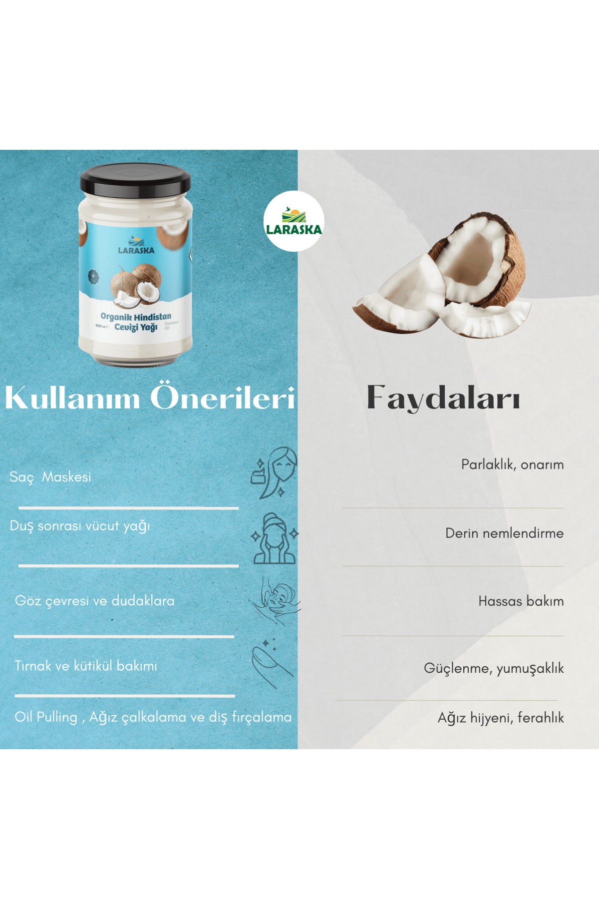 Organik Hindistan Cevizi Yağı 300ml Soğuk Sıkım - Organic Coconut Oil — L-OrgCcOil-300ml — تصویر 4 از 6