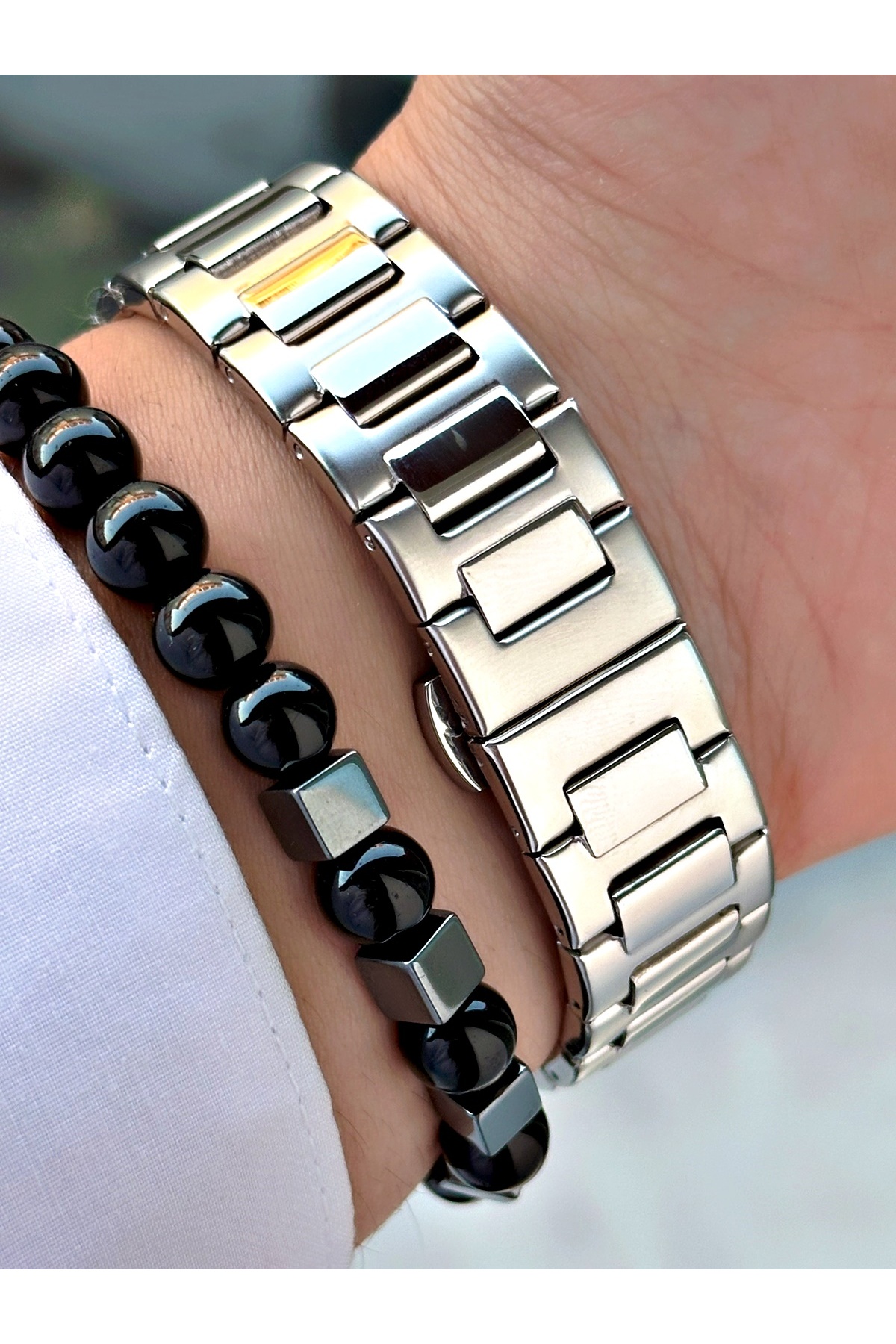 Tisaati  Özel Tasarım Eşref Tek Saat Modeli Metal Kordon Takvimli Erkek Kol Saati-Bileklik Hediyeli - Görsel 5