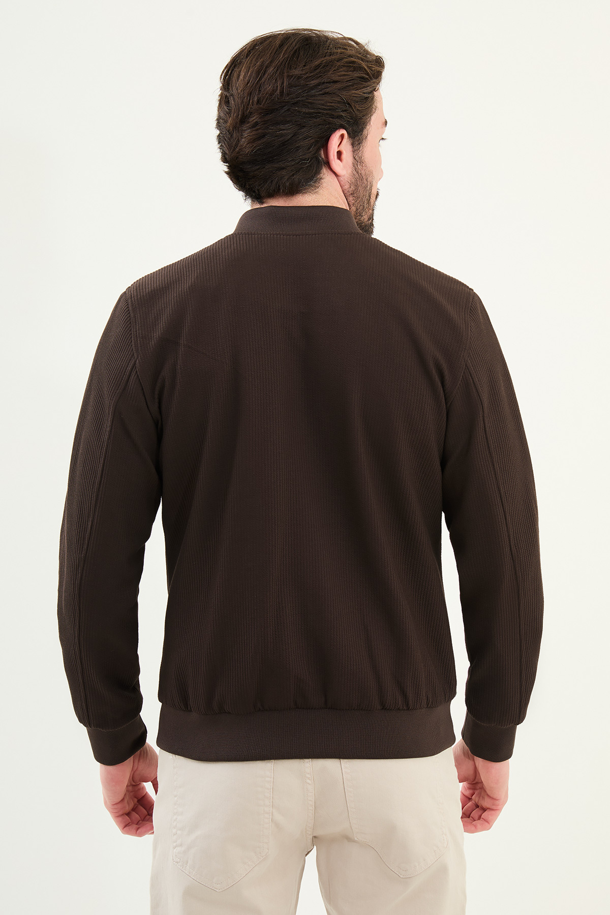 Çizgili Slim Fit Hakim Yaka Erkek Mont Kahve - 39645.25K — رنگارنگ — تصویر 4 از 5