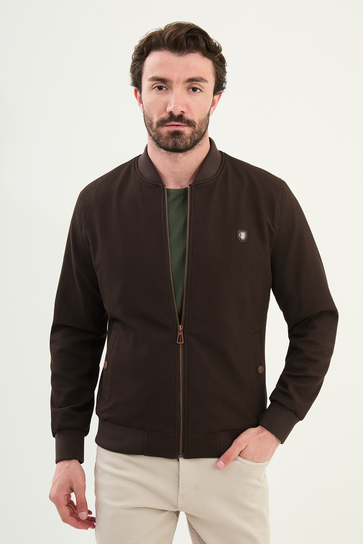 Çizgili Slim Fit Hakim Yaka Erkek Mont Kahve - 39645.25K — رنگارنگ