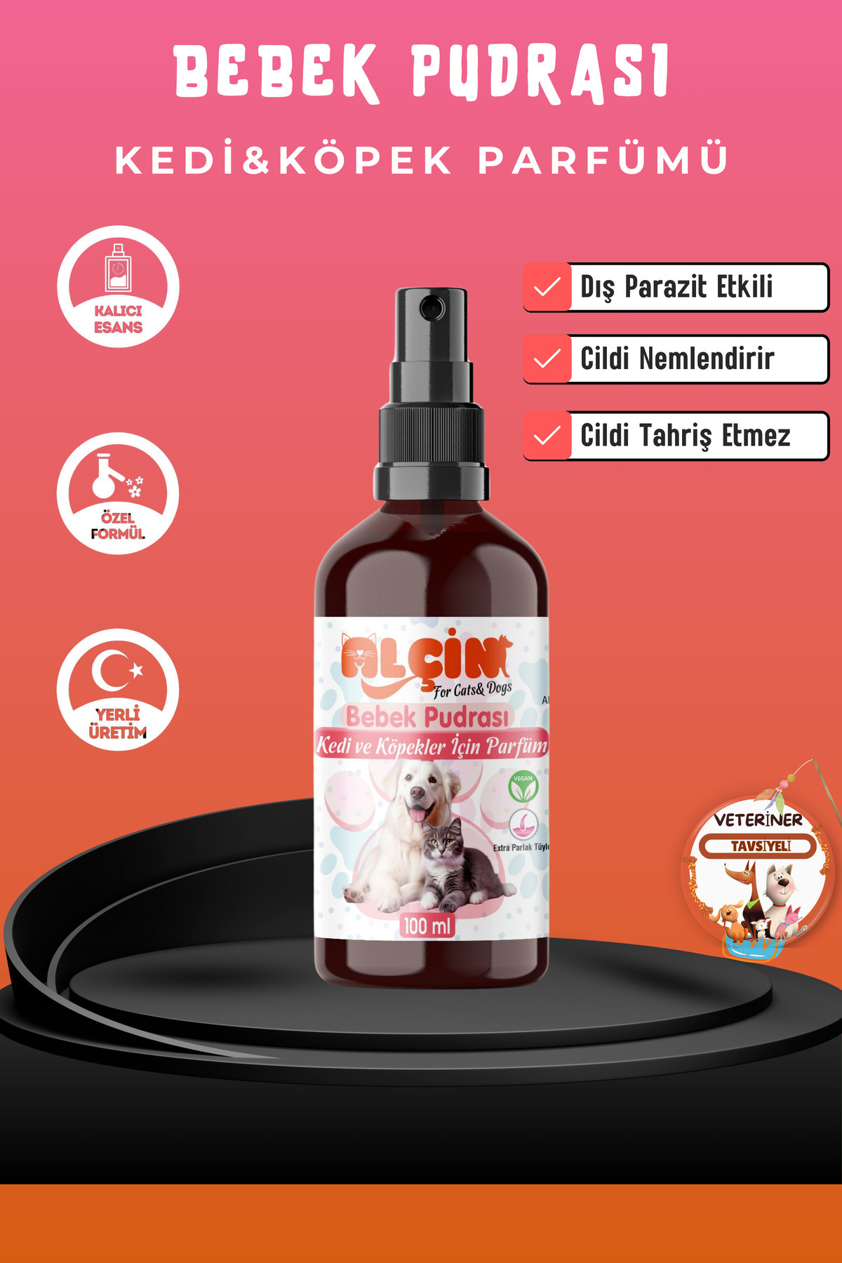 ALÇİN Köpek Parfümü Parazit Karşıtı Içerikli Bebek Pudrası Kokulu 100 Ml. Cam Şişe