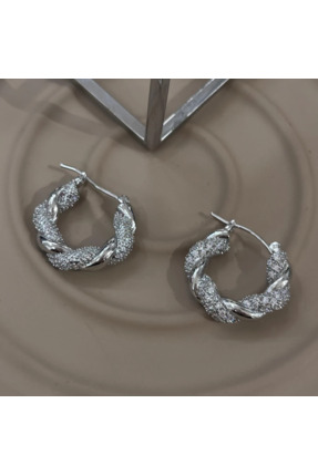 Daniela Taşlı Halka Çelik Silver Küpe