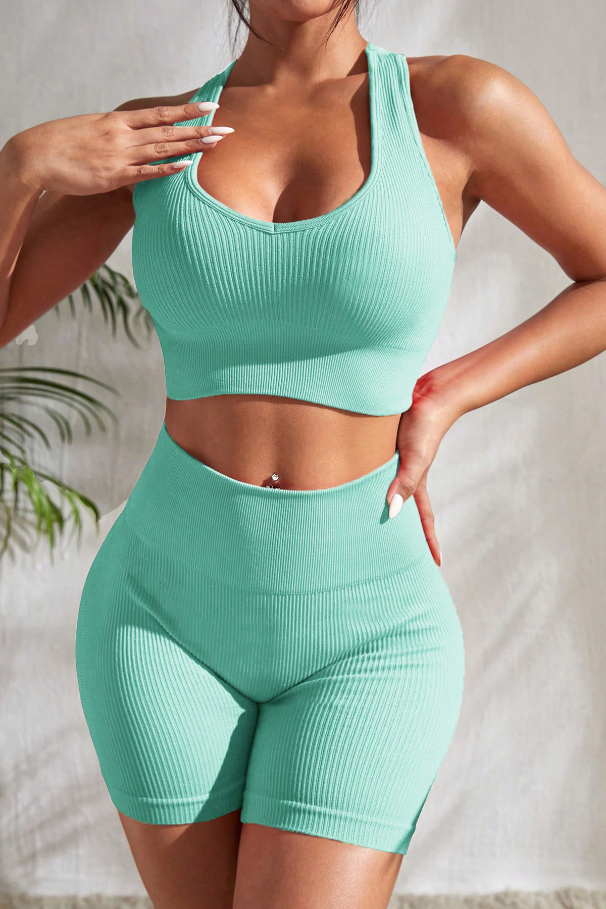 R ROCKBLACK Kadın Açık Mavi Yüksek Bel Çapraz Sırt Detaylı Şortlu Gecelik Takım