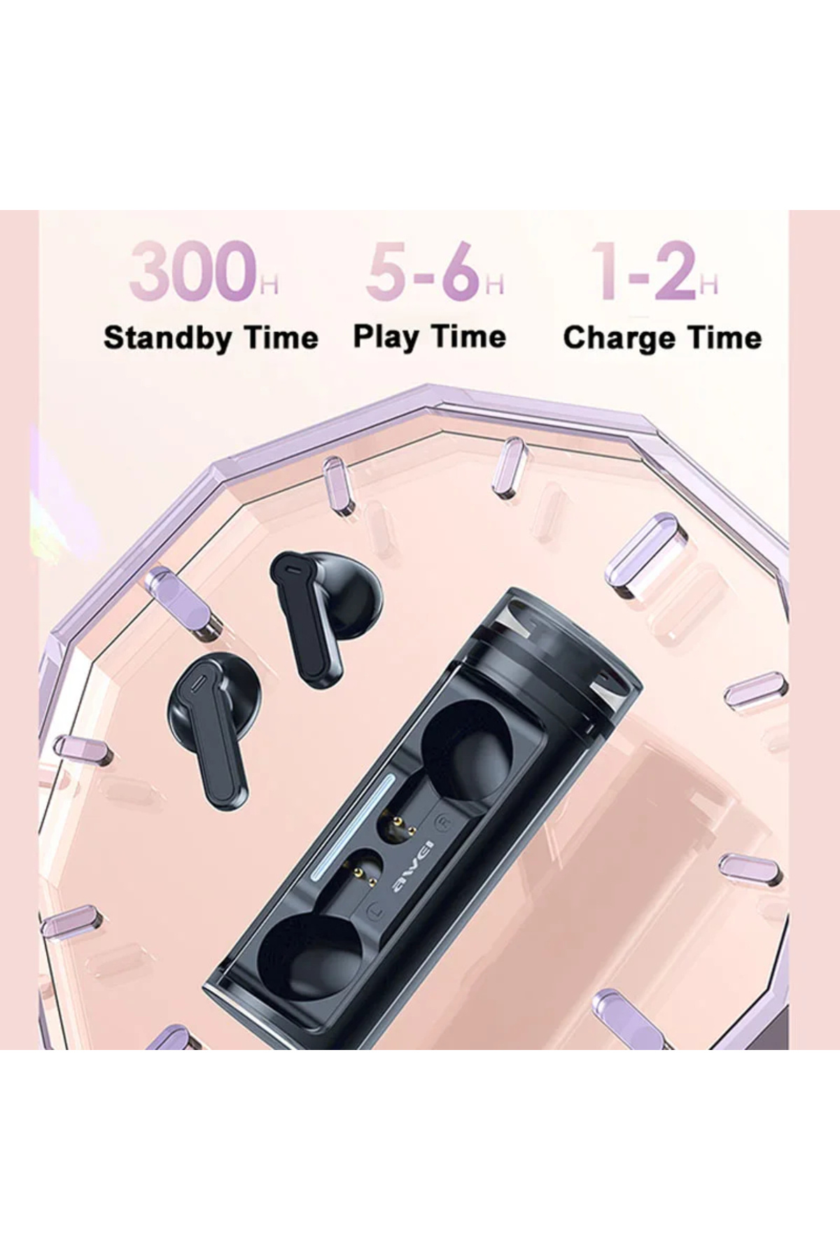 AWEI-T77 Bluetooth Earbuds with Microphone & Rotating Charging Case, 4 Mics with Noise Cancelling 5