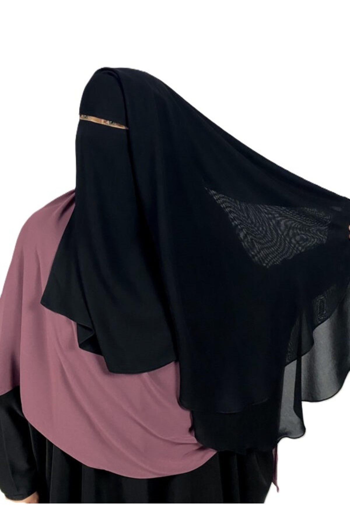 Perfectory-2 Layer Chiffon Niqab with Back Tying Cord Breathable Face Veil 4