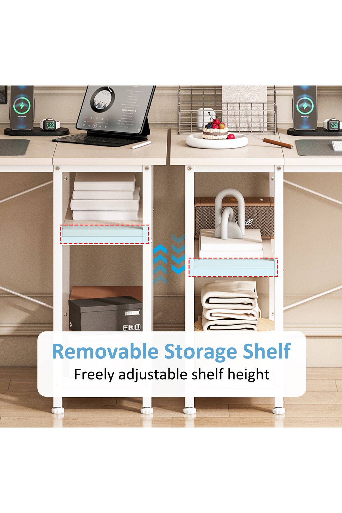 Sheinhome-A computer desk with double storage layers, suitable for home office, Study desk and computer desk 6