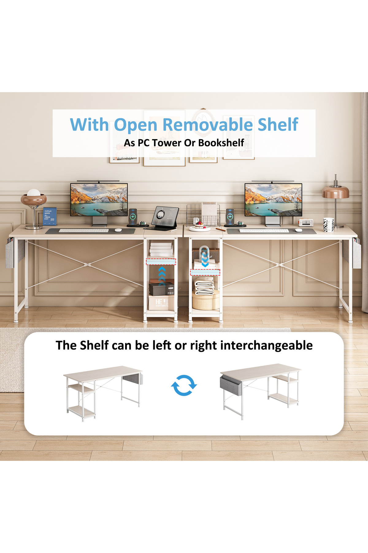 Sheinhome-A computer desk with double storage layers, suitable for home office, Study desk and computer desk 4