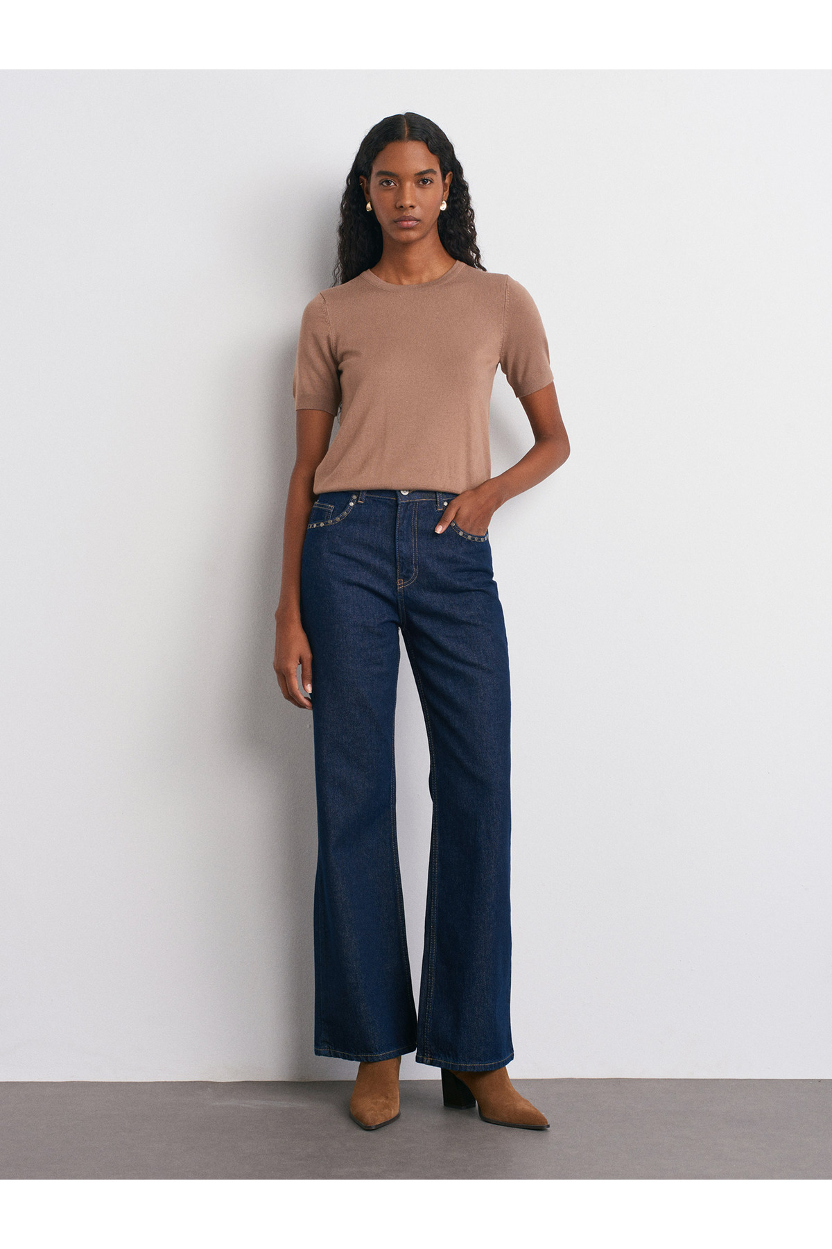 72035 Pocket Studded Denim Trousers-Navy Blue