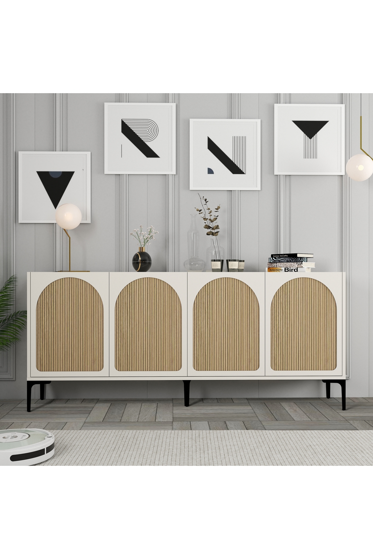 Lyon Console - Cream / Black / Shadow Striped Oak