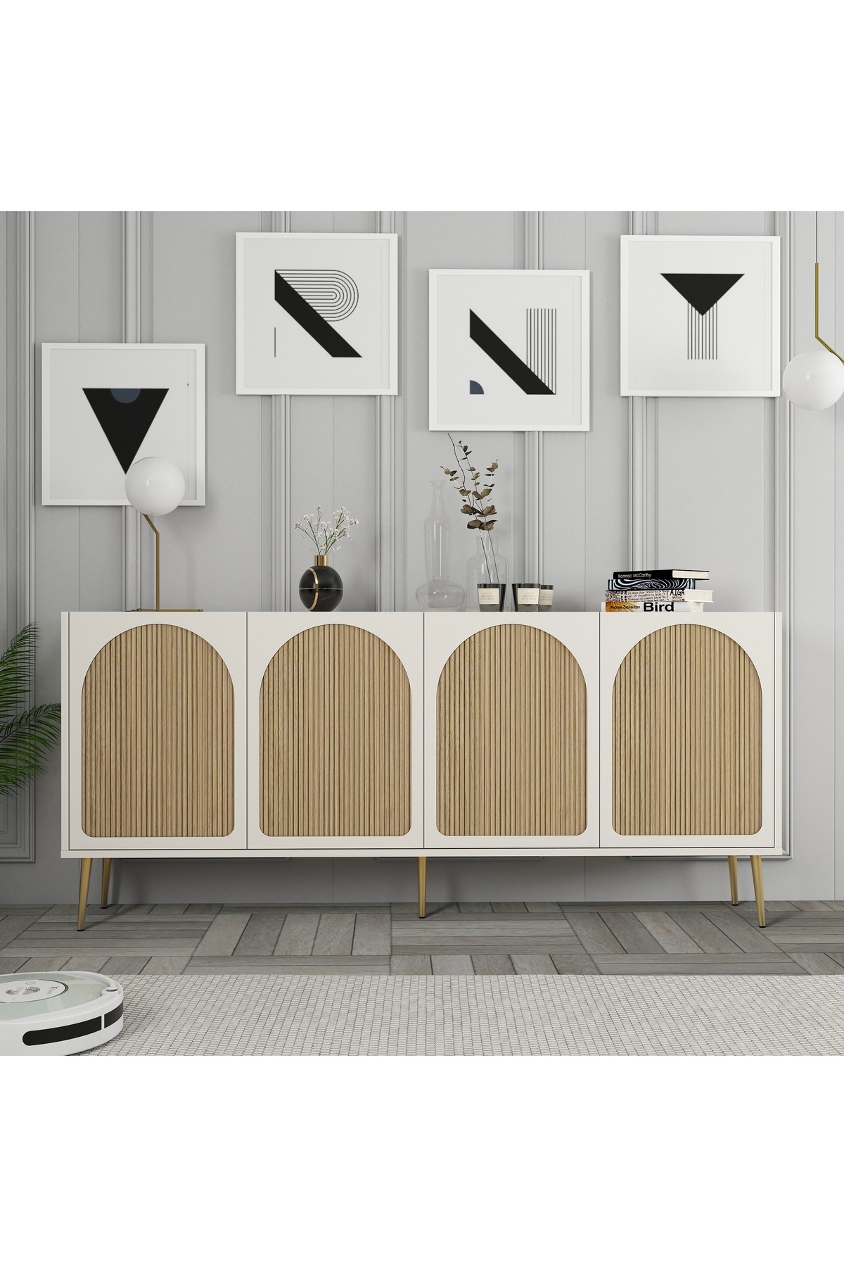 Lyon Console - Cream / Gold / Shadow Striped Oak