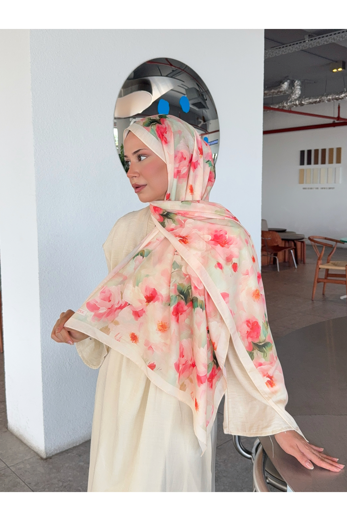 Mira İpek  Desenli Pamuk Soft Şal Mena Serisi Somon Pembe ps61 - Görsel 6