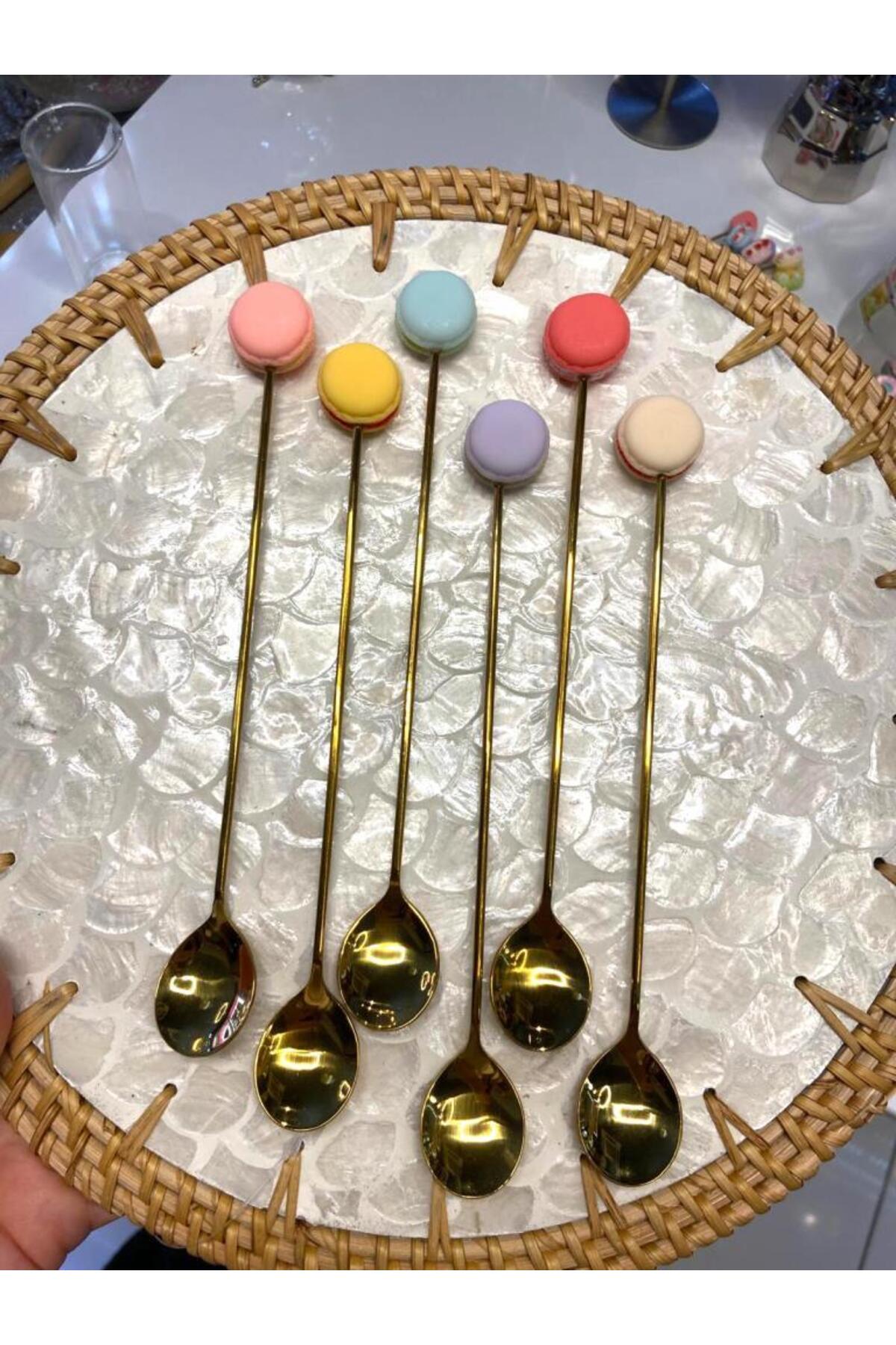 ALTIN MAKARON DESEN 6'LI KAHVE KAŞIK