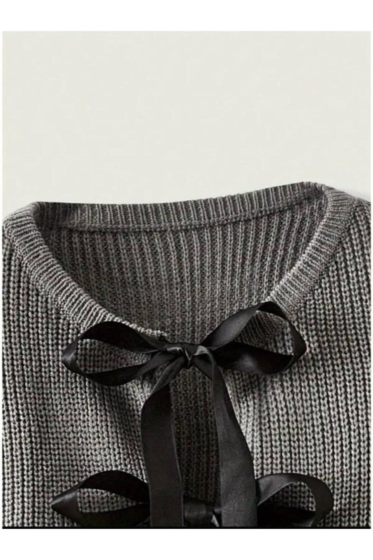 EnModaStyle  Fiyonklu Kurdele Detaylı Triko Ceket Hırka - Görsel 2