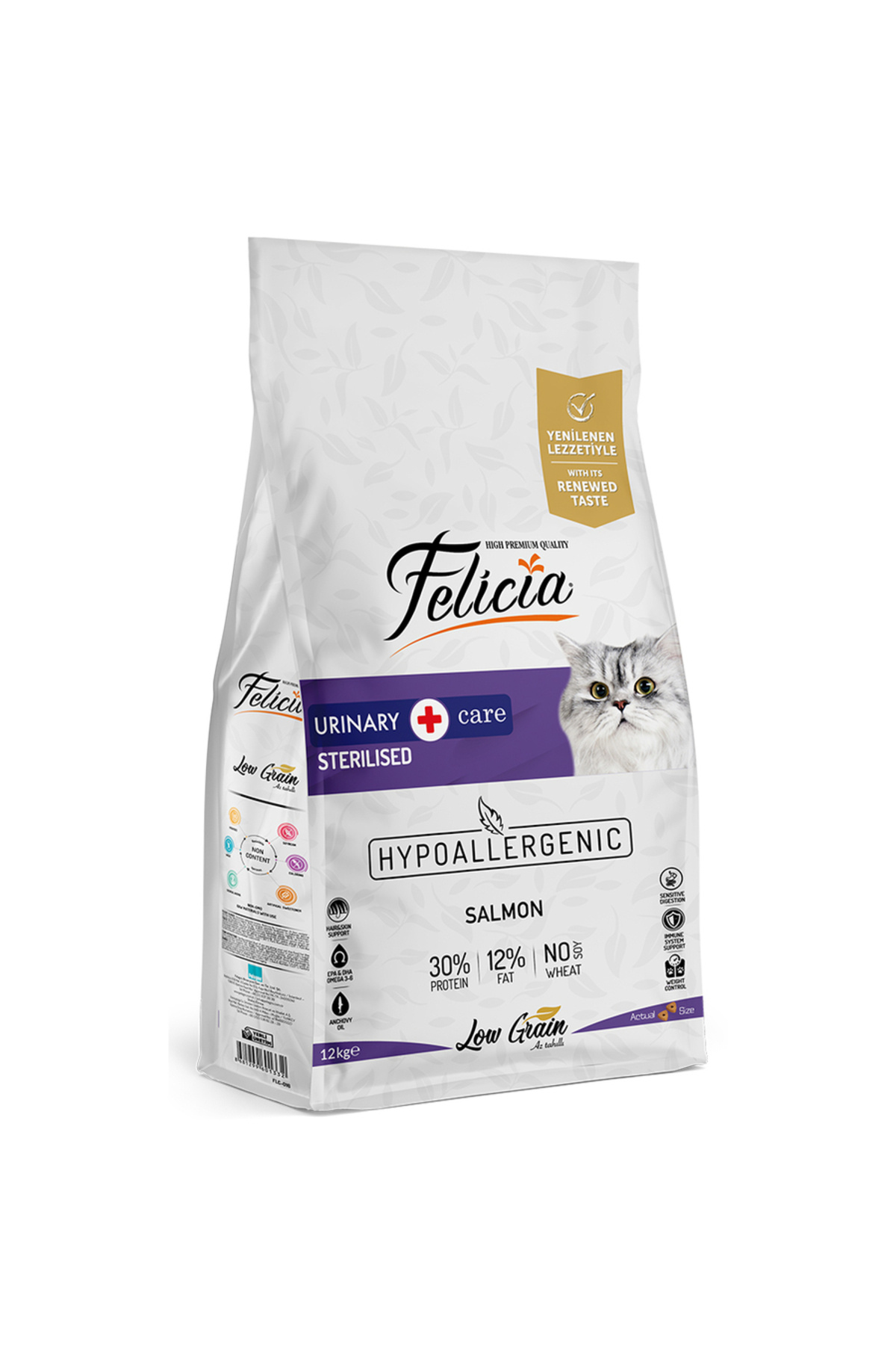 Felicia Düşük Tahıllı Hipoalerjenik Somonlu Kısırlaştırılmış Kedi Maması 12 Kg