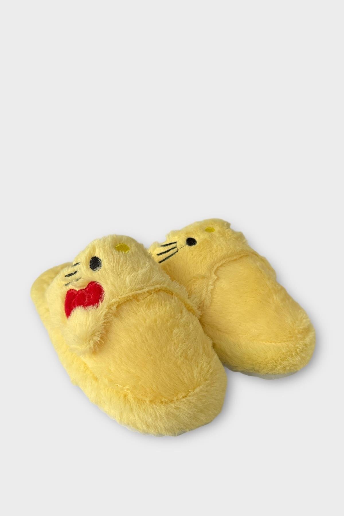 Liger Kışlık Kadın HelloKitty Figürlü Kaydırmaz Taban Ev Ayakkabısı Panduf SARI görsel 3