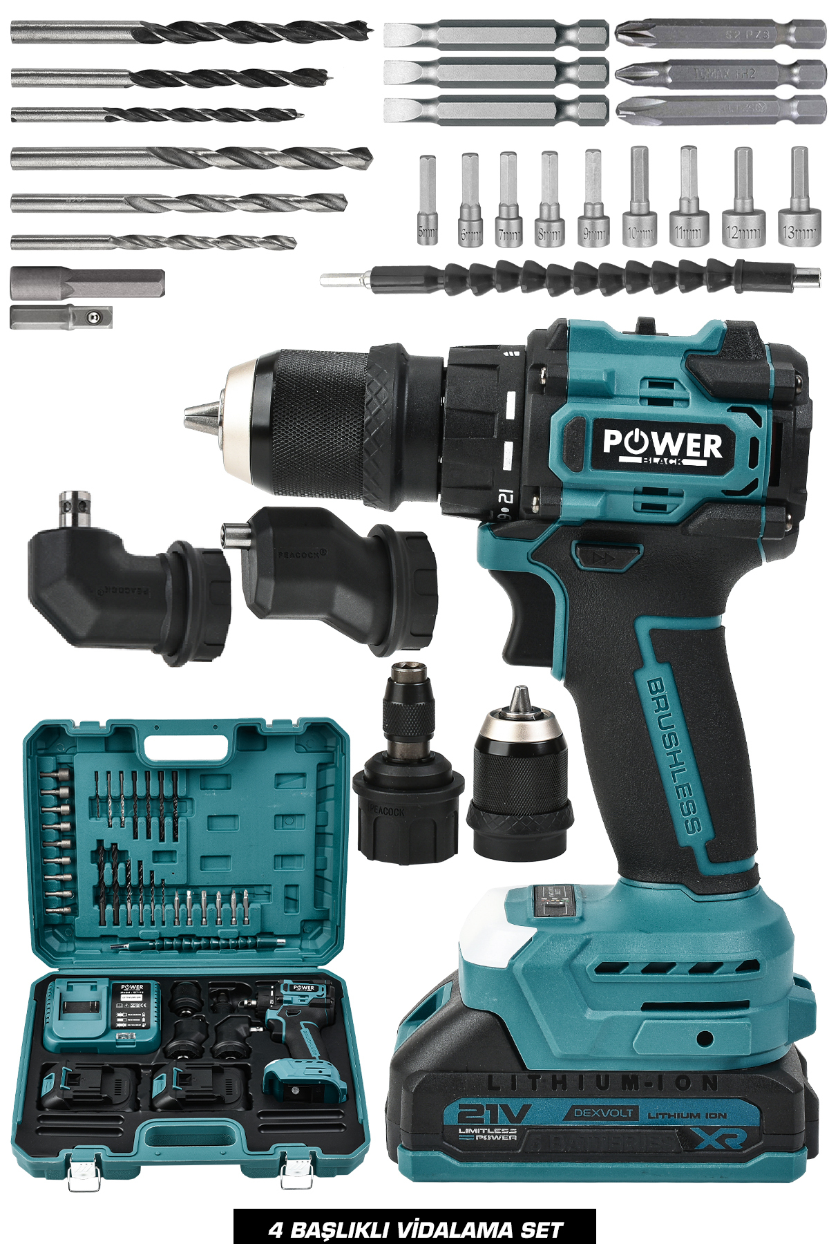 POWER BLACK 21 v ve çok foksiyonlu 4 başlıklı bits uç girişli