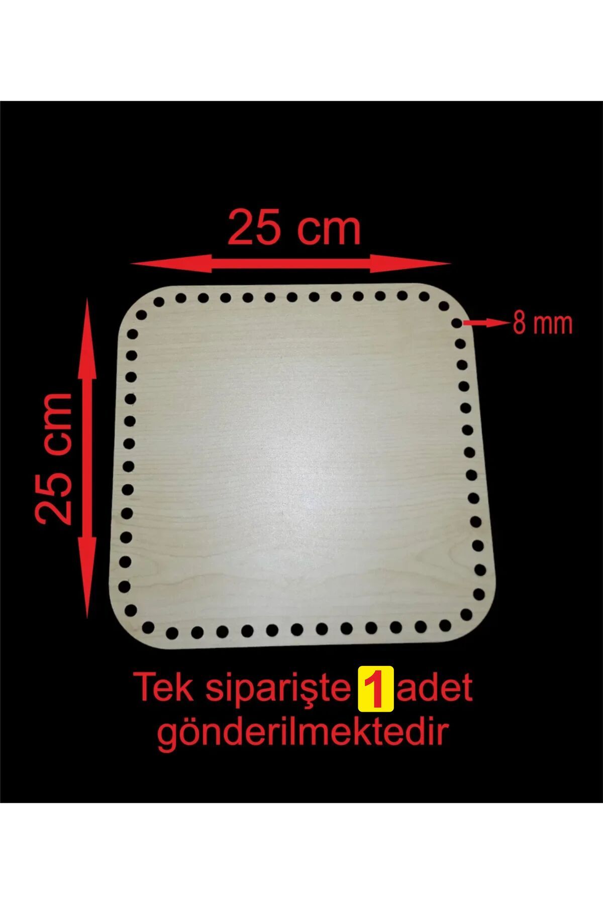 ASUDE HEDİYELİK Ahşap Kare 25 Cm 1 Ad Bambu Tepsi Örgü Plakası Subla Delikli Altlık Tığ Taban Işi Sepet Tabanı