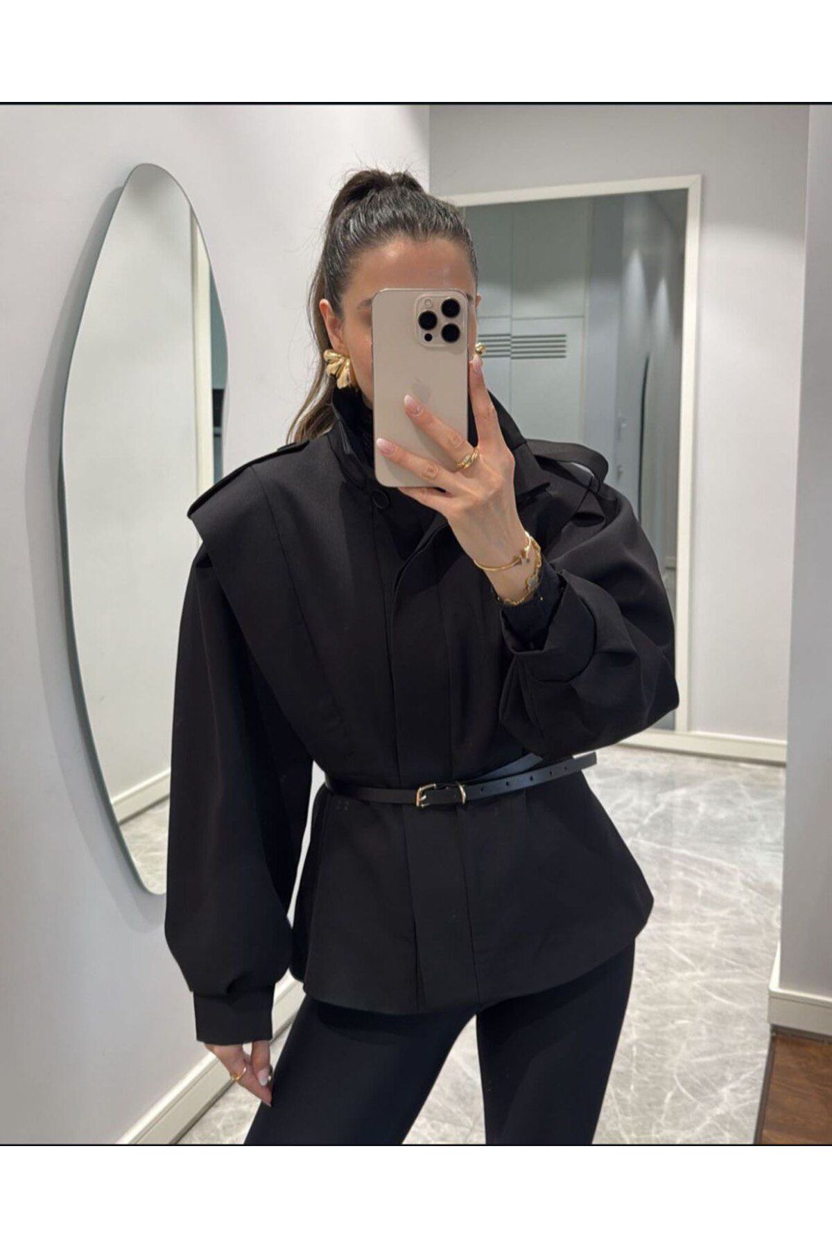eBaa fashıon KEMERLİ İÇ ASTARLI DOKUMA MONT&CEKET