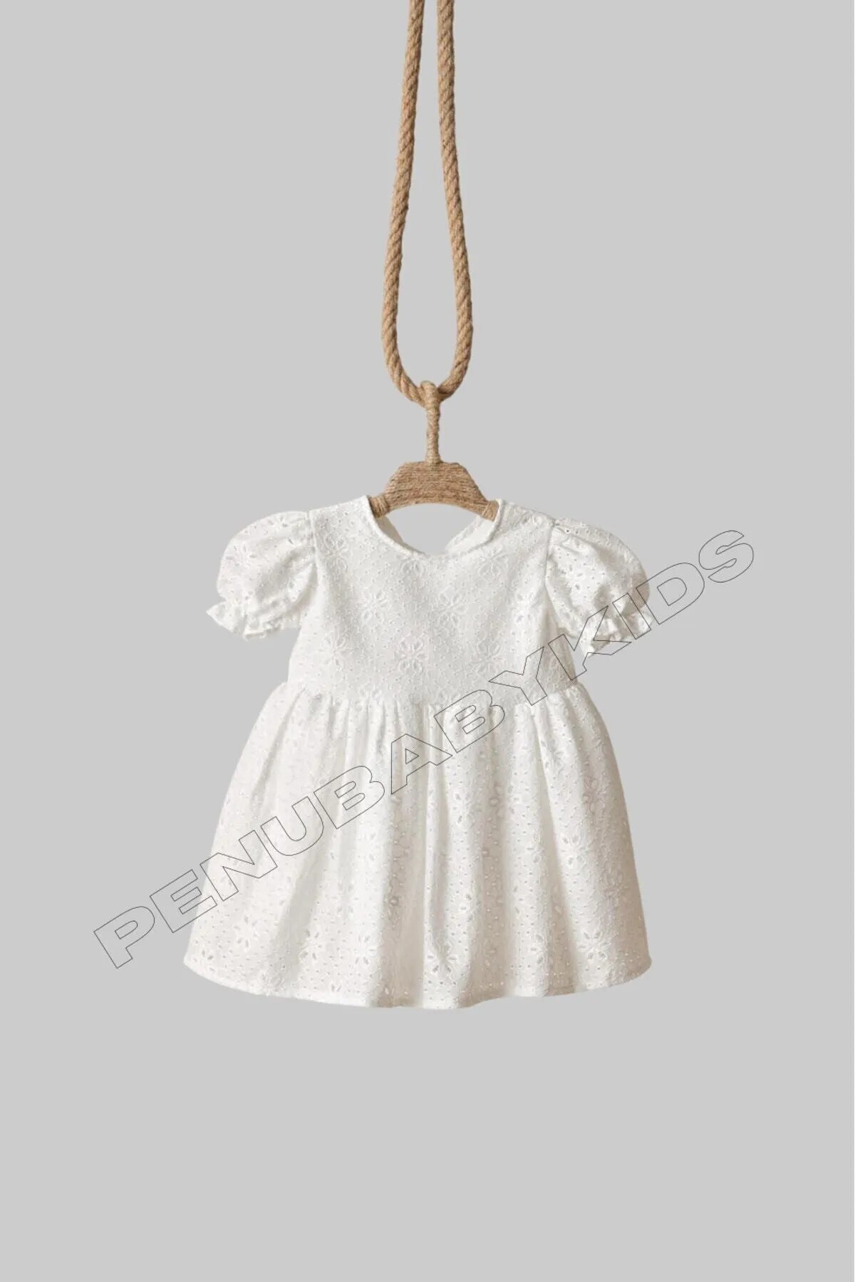 penu baby kids Ekru Çiçek Desenli Fisto Kumaş Fiyonklu Kısa Kollu Kız Çocuk Kız Bebek Elbise fotoğrafı 5 (önizleme)