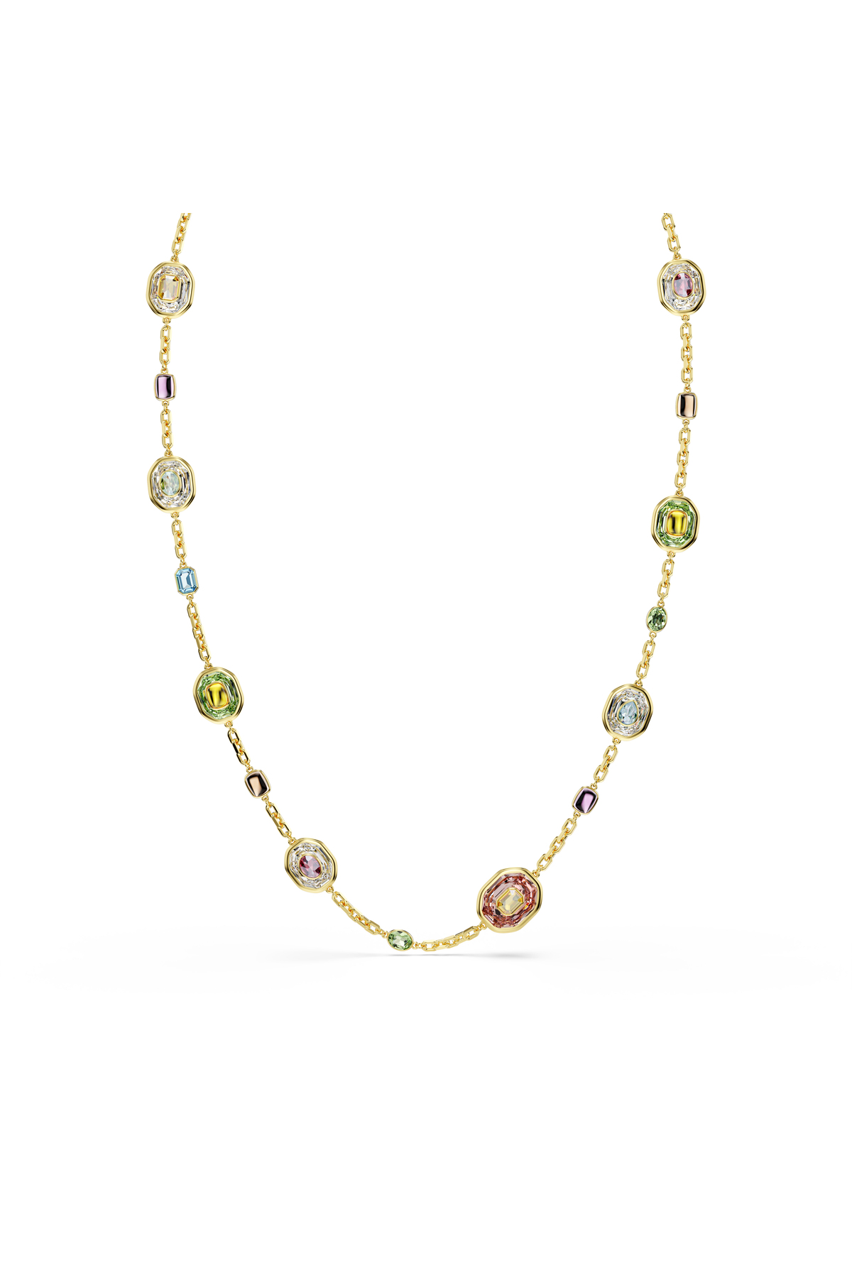 Chroma Array Necklace, Octagonal cut, Multicolor, Gold plated
