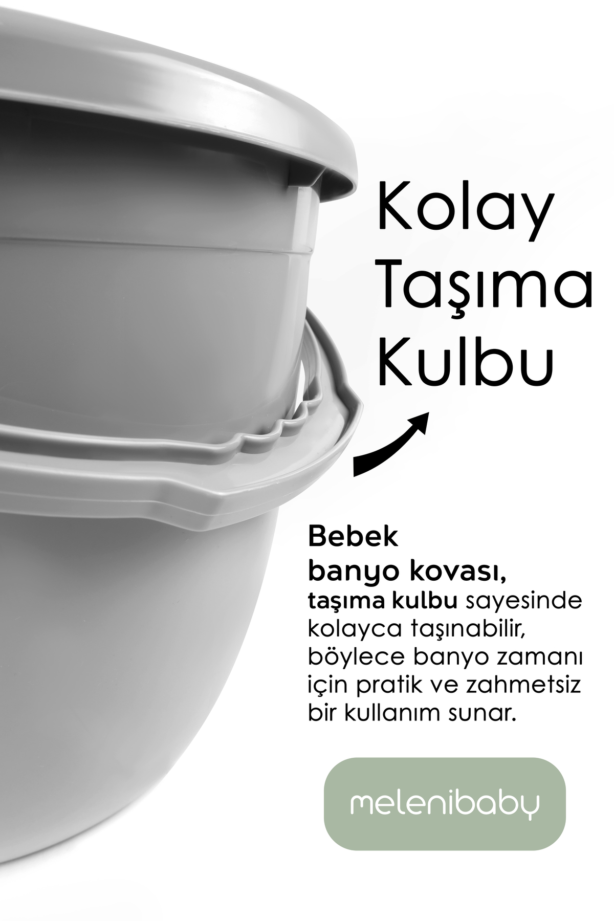 Meleni Baby 3’lü Bebek Banyo Seti - Bebek Yıkama Küveti - Su Kovası - Maşrapa - Gri fotoğrafı 5 (önizleme)