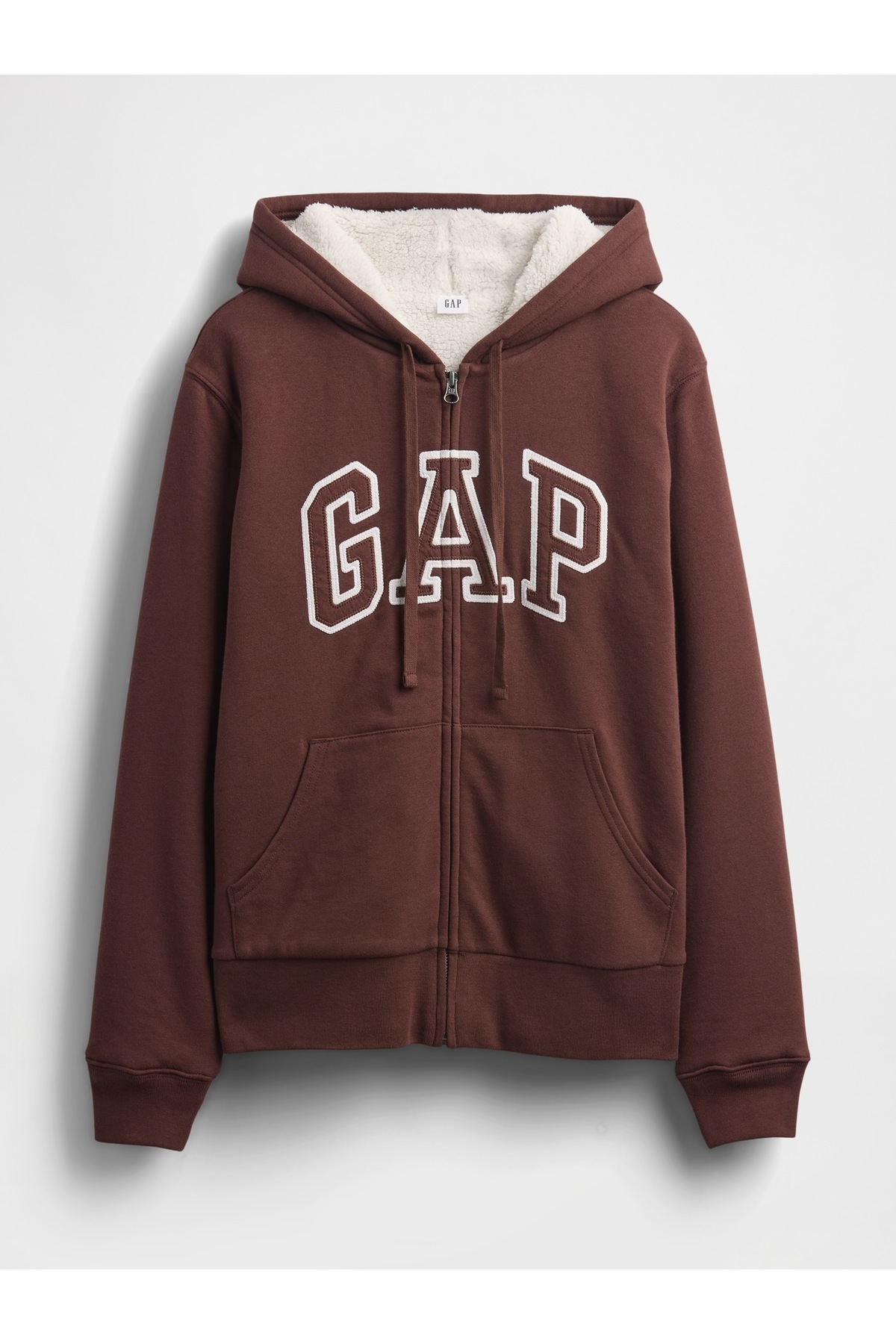GAP  Kadın Kahverengi Relaxed Logo Sherpa-Astarlı Fermuarlı Sweatshirt - Görsel 2