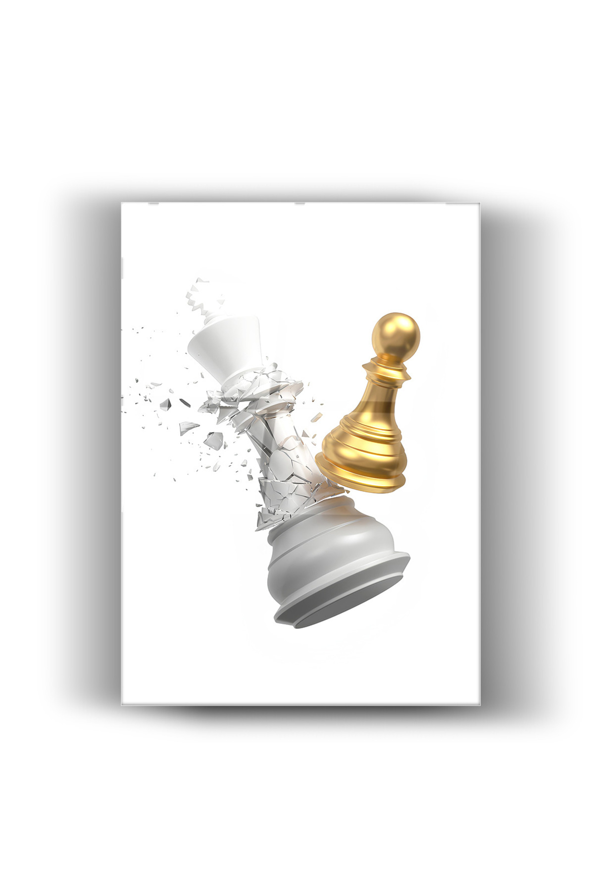 Gold Ve Beyaz Satranç-Ev-Ofis-Dekorasyon-Cam Tablo