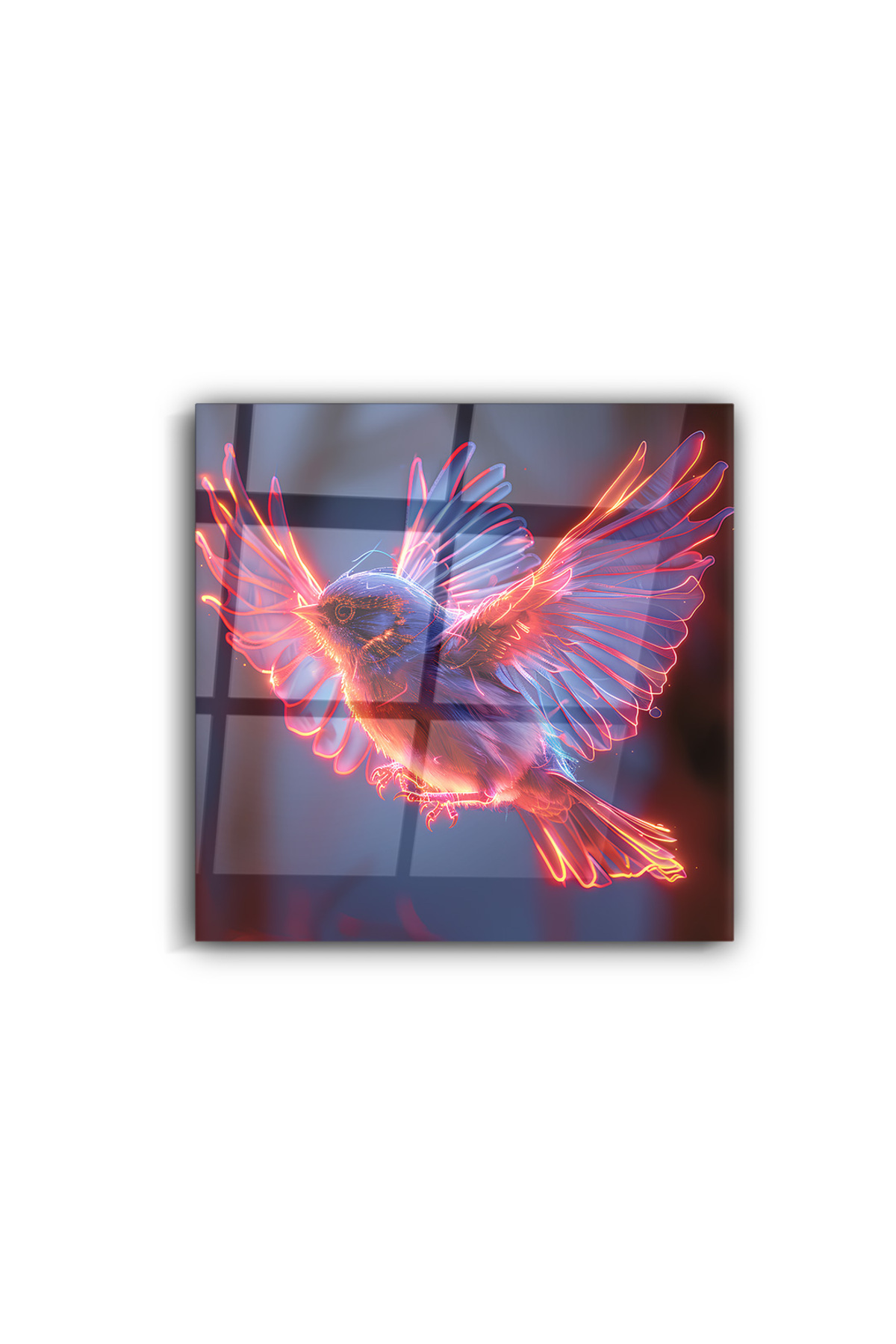 AI Art Premium Neon Kuş Cam Tablo – Yapay Zekâ ile Üretilen Özel Sanat Tasarım- Ev Ve Ofis Dekoru