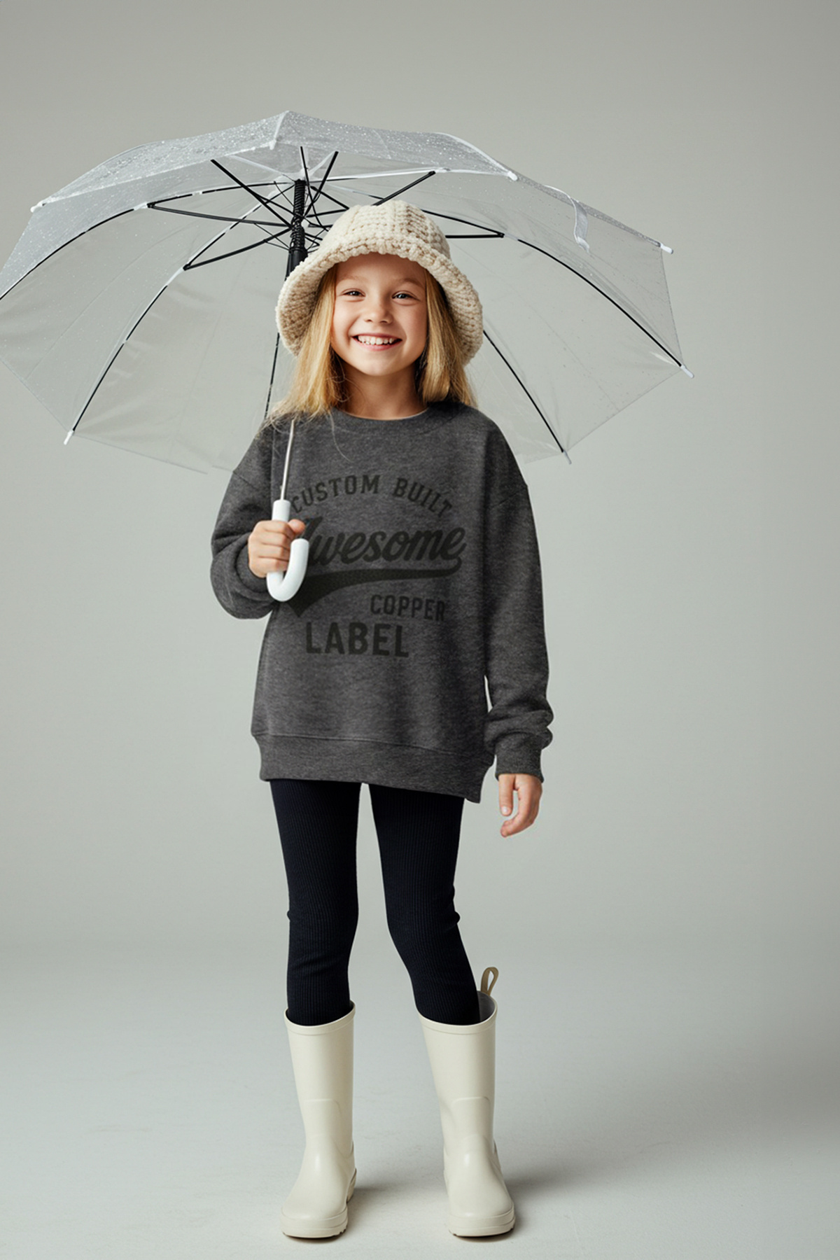 TRENDYOLKIDS Antracytowa bawełniana gruba/z polarową podszewką dziewczęca dzianinowa spodnia i bluza z nadrukiem TKDAW26AU00012