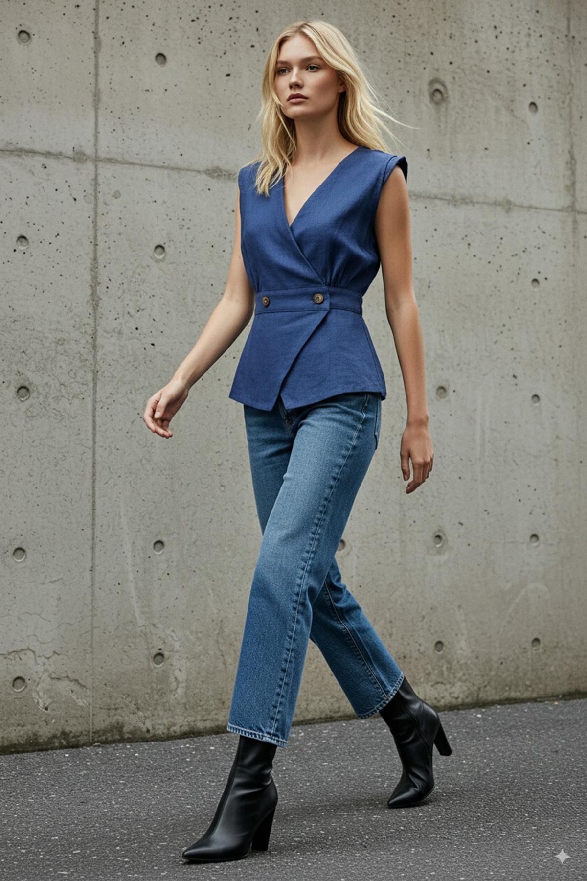 Trendyolmilla  Lacivert Kemik Düğme Detaylı Kruvaze Dokuma Bluz TWOSS20BZ0707 - Görsel 5