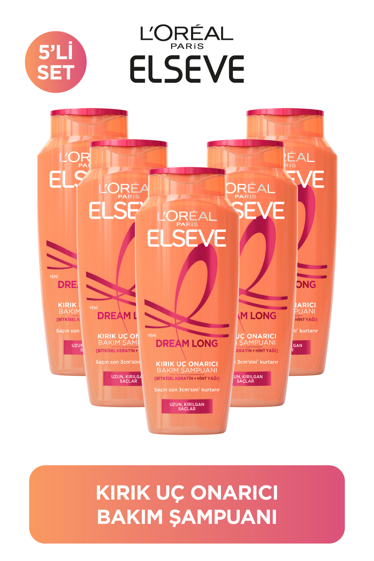 ELSEVE 5'li L'Oreal Paris Elseve Dream Long Kırık Uç Onarıcı Bakım Şampuanı 400 ml
