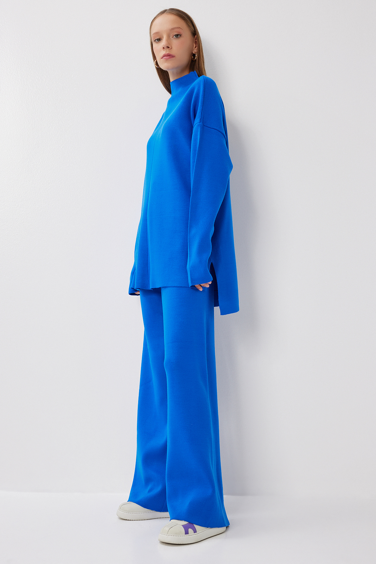 Happiness İstanbul Damen-Strickanzug YY00273 in Dunkelblau mit Pullover und Hose