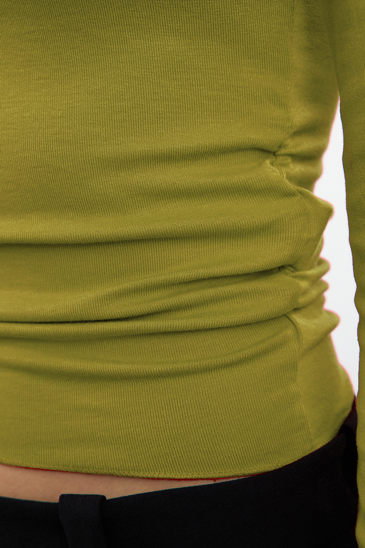 Trendyolmilla  Yağ Yeşili Fitted/Vücuda Oturan Büzgü Detaylı Esnek Örme Bluz TWOAW25BZ00225 - Görsel 3