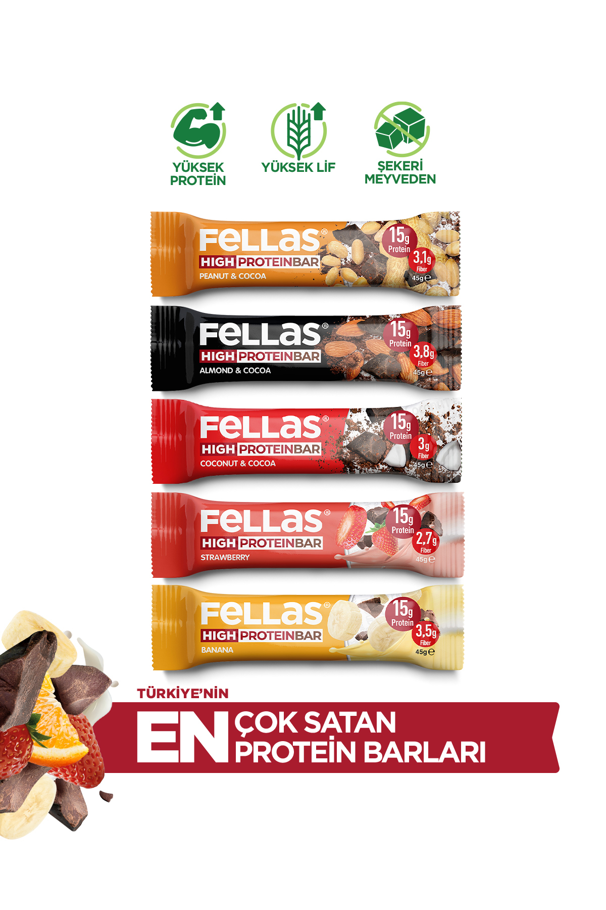 Fellas Yüksek Protein Bar 5'li Deneme Paketi 45g X5