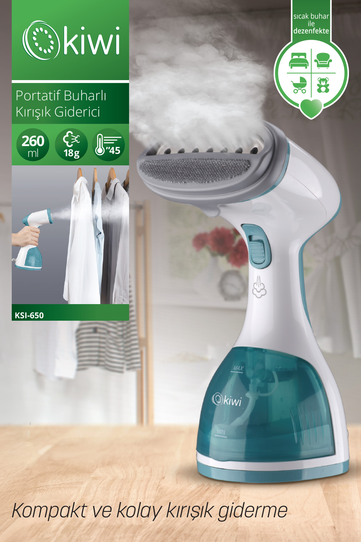 Kiwi Ksı 650 1200w Portatif Buharlı Kırışık Giderici Dikey Ütü