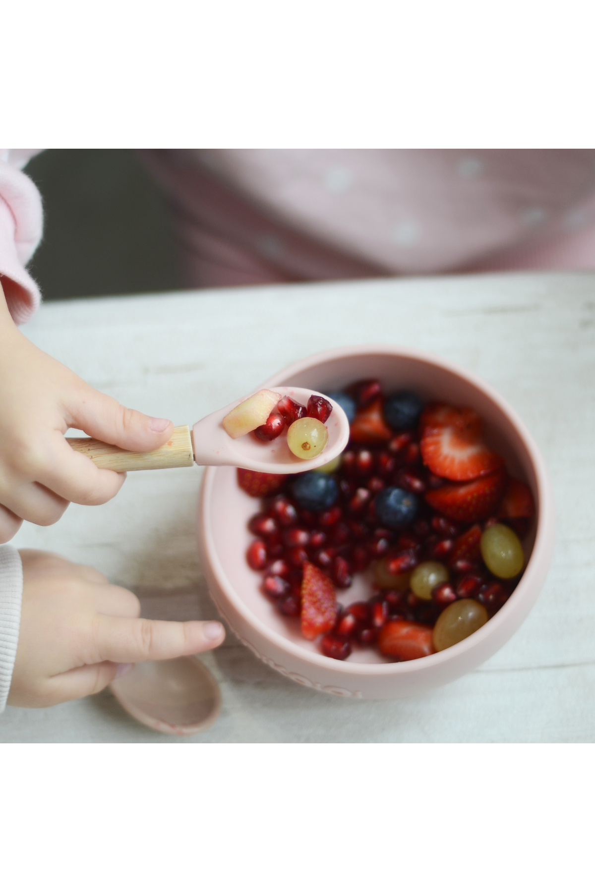 OiOi Bambu Saplı Silikon Mama Kaşığı 2li Pinky Pink Powder Grey fotoğrafı 5 (önizleme)