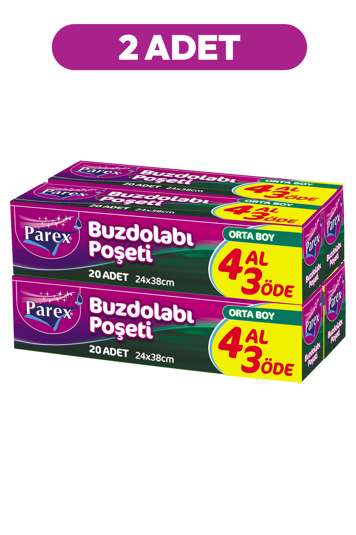 Parex Buzdolabı Poşeti Orta Boy 24 x 38 Cm 4 Al 3 Öde x 2 Set